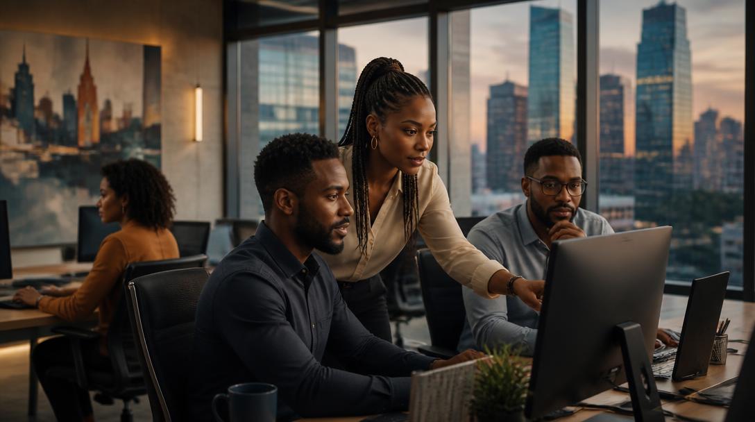 Black tech professionals collaborating in a Houston office