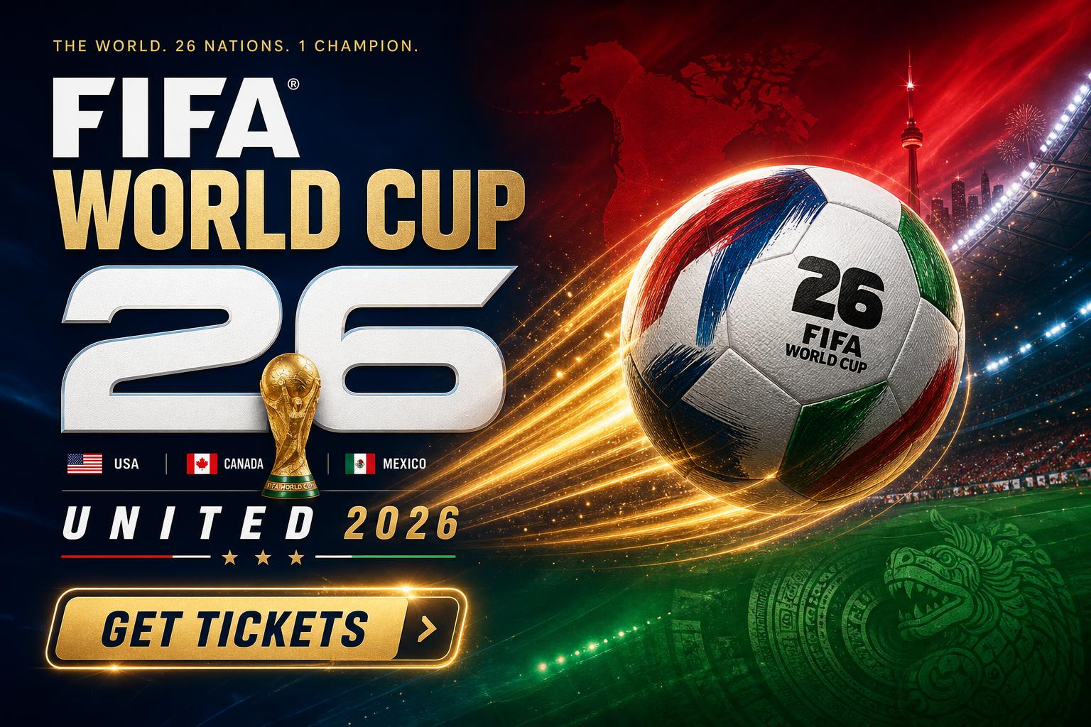 FIFA World Cup 2026 — United 2026 (USA · Canada · Mexico). Get tickets.